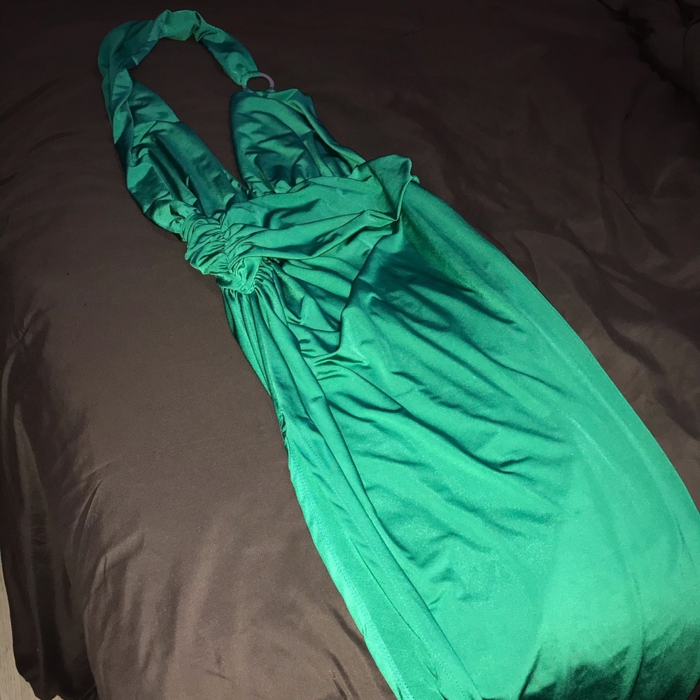 Halter Emerald Green Midi Slit Dress